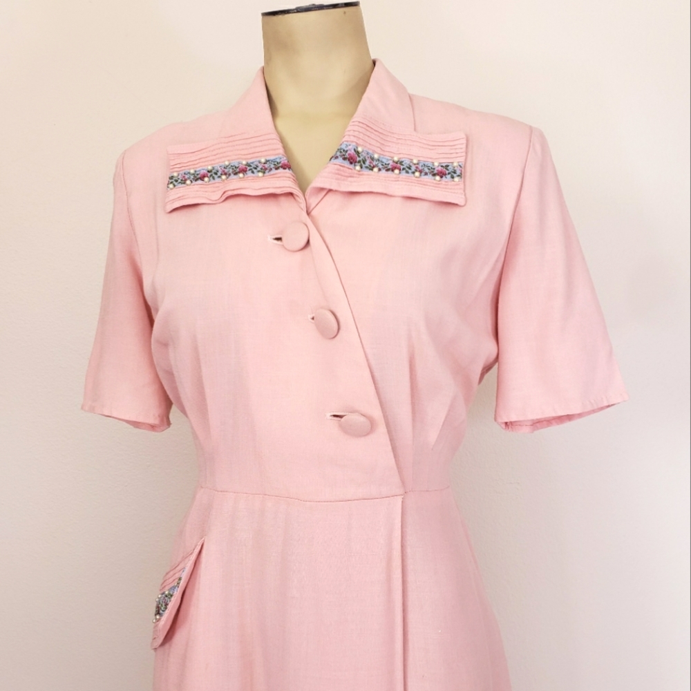 VTG 50s Pink Short Sleeve Mendel Dress - Picture 4 of 13